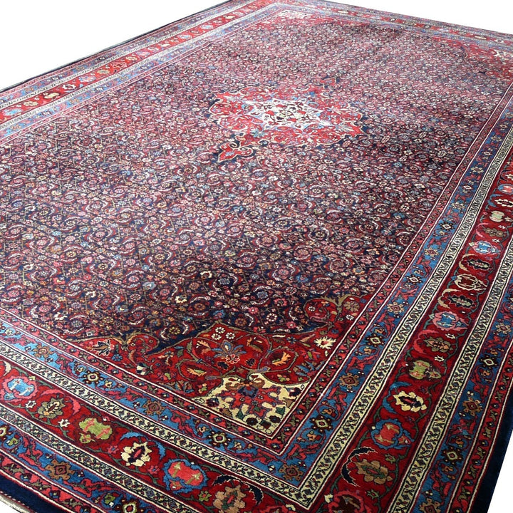 Palatial Antique Bidjar Rug 17 x 13 ft Blue Red Hand-Knotted Wool
