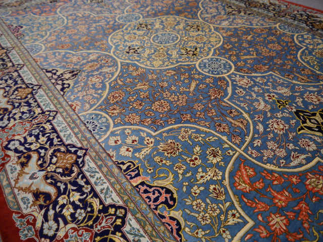 Qum silk rug detail — silk lustre, Djoharian #12233