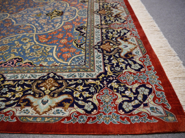 Qum silk rug detail — fringe and selvedge, Djoharian #12233