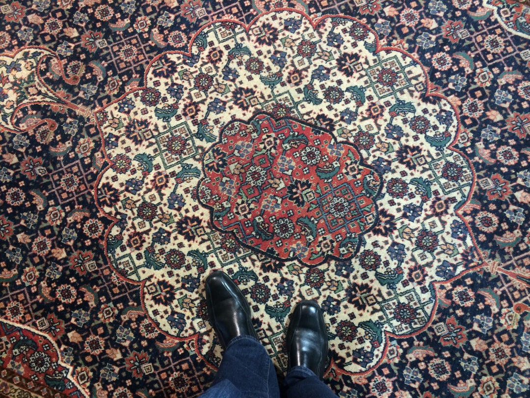 Tabriz Muted Vintage Rug 7.6 x 11 ft living or dining room area