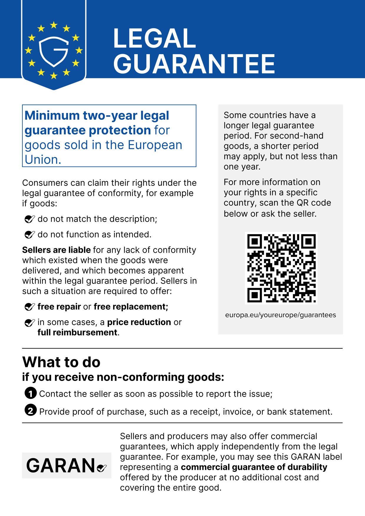 EU notice on the legal guarantee of conformity: at least two years