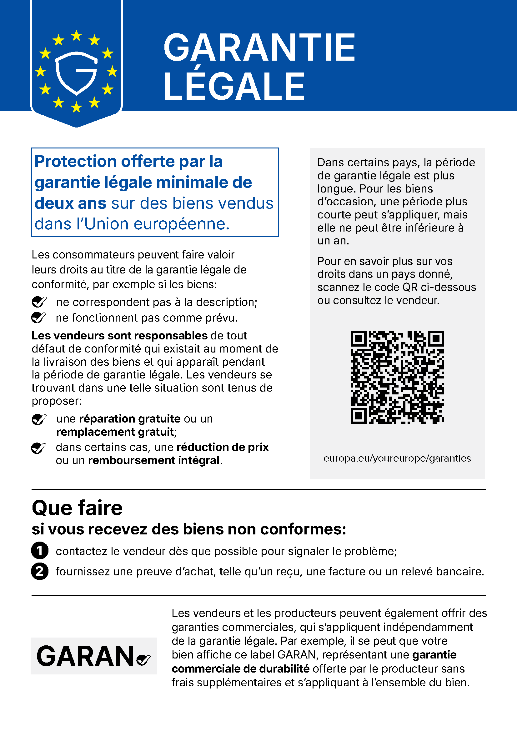 Avis de l’UE sur la garantie légale de conformité : au moins deux ans