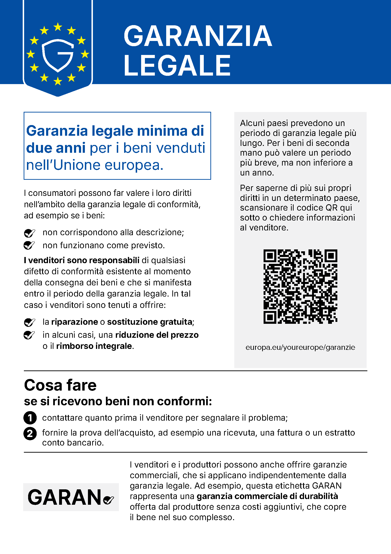 Avviso UE sulla garanzia legale di conformità: almeno due anni