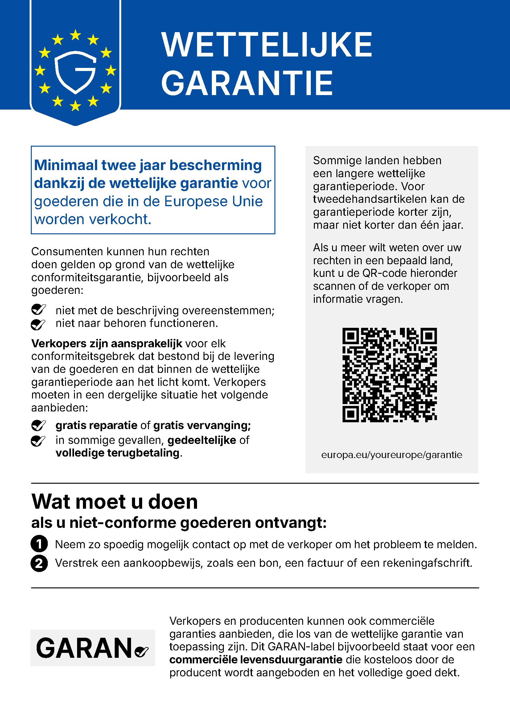 EU-kennisgeving over de wettelijke garantie: minimaal twee jaar