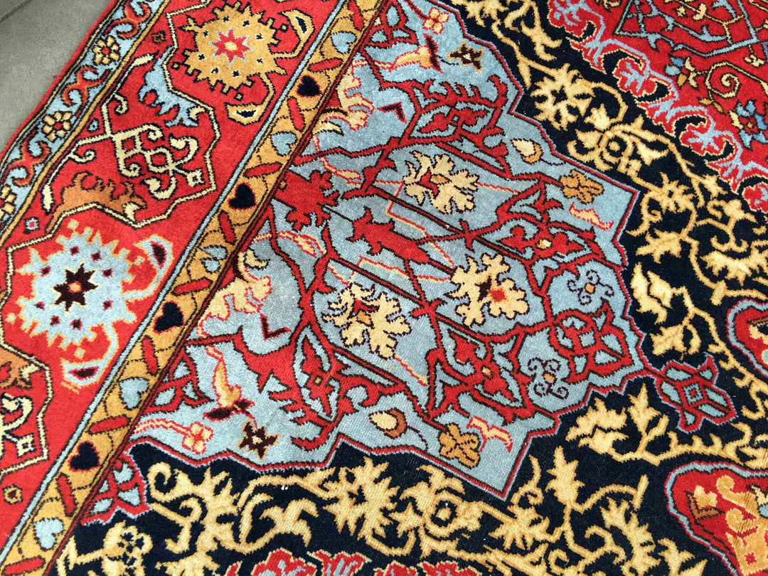Oushak rug border detail, red ground with rosettes — 14757