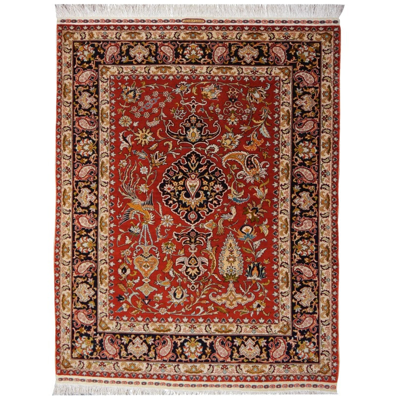 Özipek Hereke silk rug, red floral medallion, 76 × 100 cm — Djoharian Collection 14279