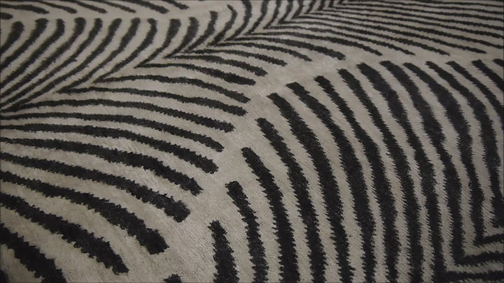 Zebra Art Deco Rug 4 × 7 ft (210 × 120 cm) Ivory Charcoal Bamboo Silk | 15756