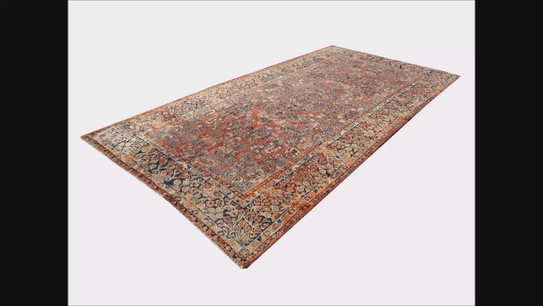 Antiker Sarouk Wollteppich 186 × 365 cm – Rost & Blau | 13710