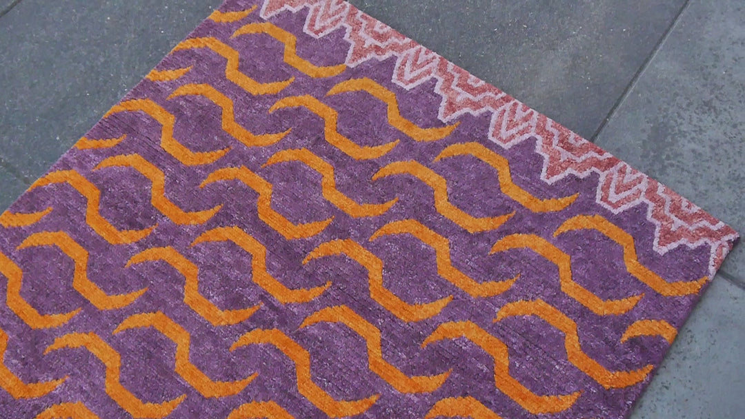 Tibetan Tiger Rug Khaden 3 × 6 ft (180 × 90 cm) Violet Orange | 16202