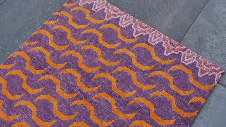 Tibetan Tiger Rug Khaden 3 × 6 ft (180 × 90 cm) Violet Orange | 16202