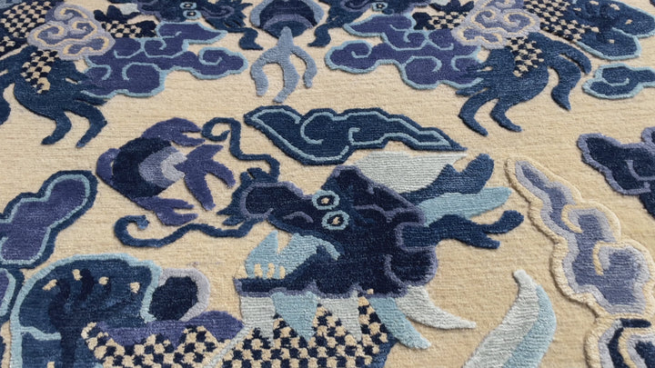 Tappeto Drago Imperiale Seta Cina 240 × 160 cm Beige Blu | 16190
