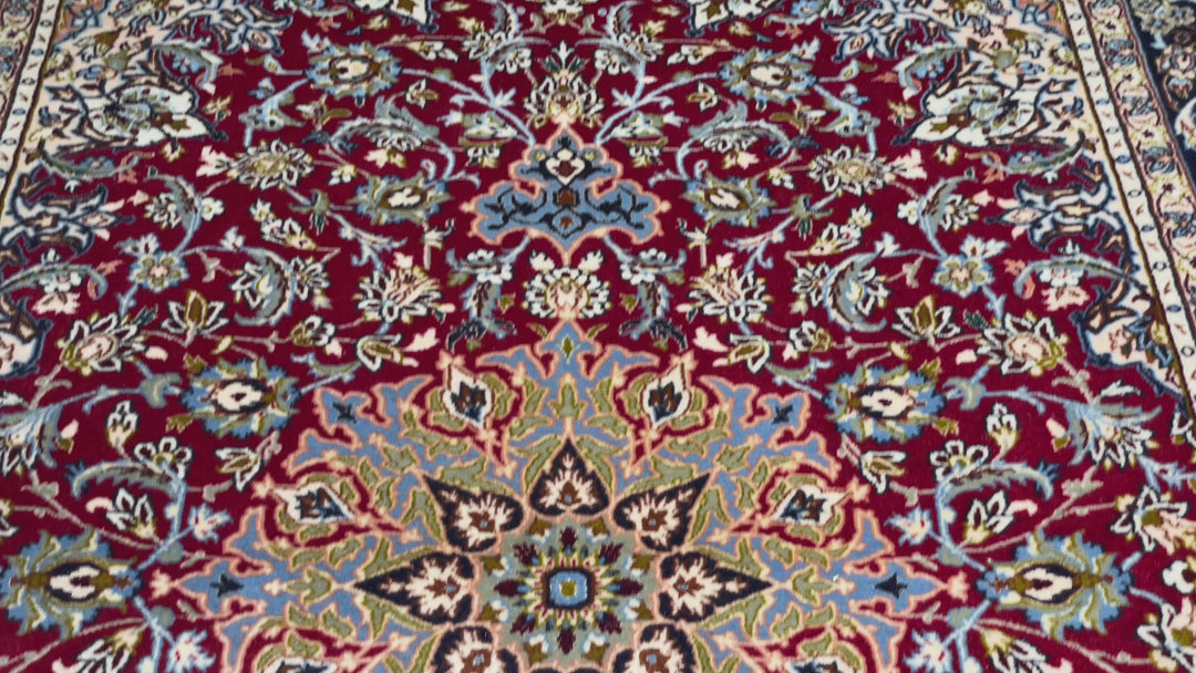 Fine Isfahan Medallion Rug 4 × 5 ft (163 × 112 cm) Red Blue Gold | 14416