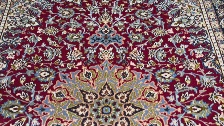 Fine Isfahan Medallion Rug 4 × 5 ft (163 × 112 cm) Red Blue Gold | 14416