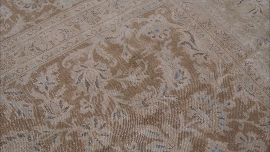 Vintage Tabriz Wollteppich 400 × 276 cm – Gedämpft Braun Blau | 16294