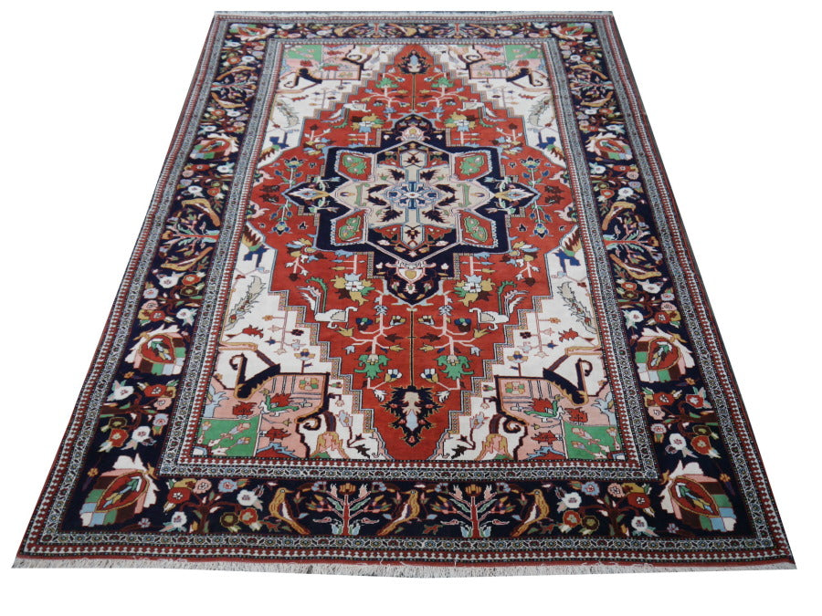Vintage Gouchan Teppich im Heriz-Design 297×203 cm – Ziegelrot Marineblau | 09522