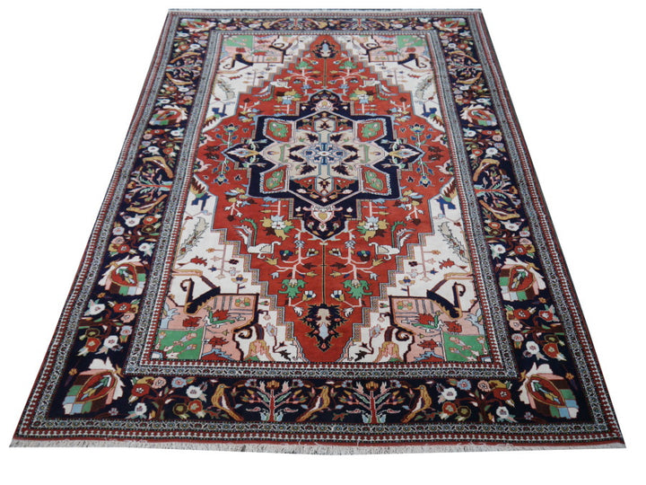 Vintage Gouchan Teppich im Heriz-Design 297×203 cm – Ziegelrot Marineblau | 09522