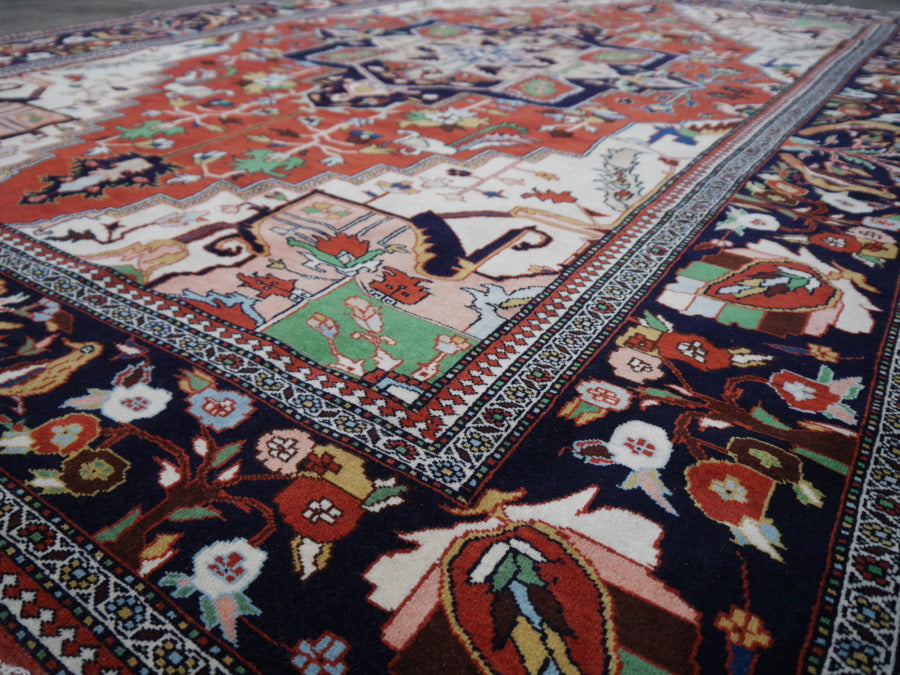 Vintage Gouchan Teppich im Heriz-Design 297×203 cm – Ziegelrot Marineblau | 09522