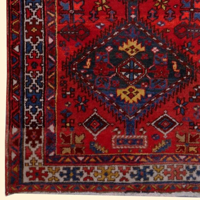 Heriz Teppich Vintage Medaillon Rot Blau Beige 213 × 122 cm | 10484