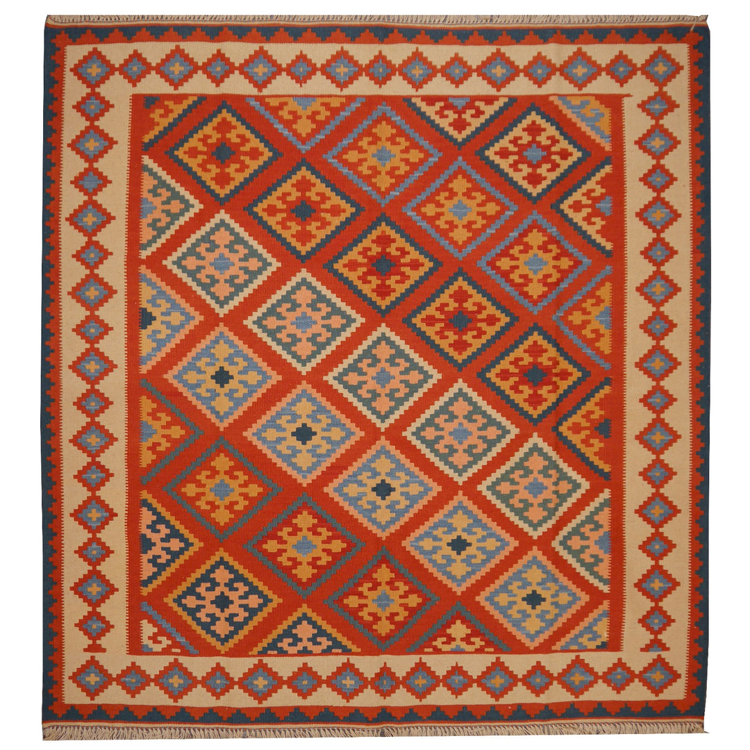 Qashqai Kilim Vintage Rug 5x5 ft Hand-Woven Veggie Dyes Tribal