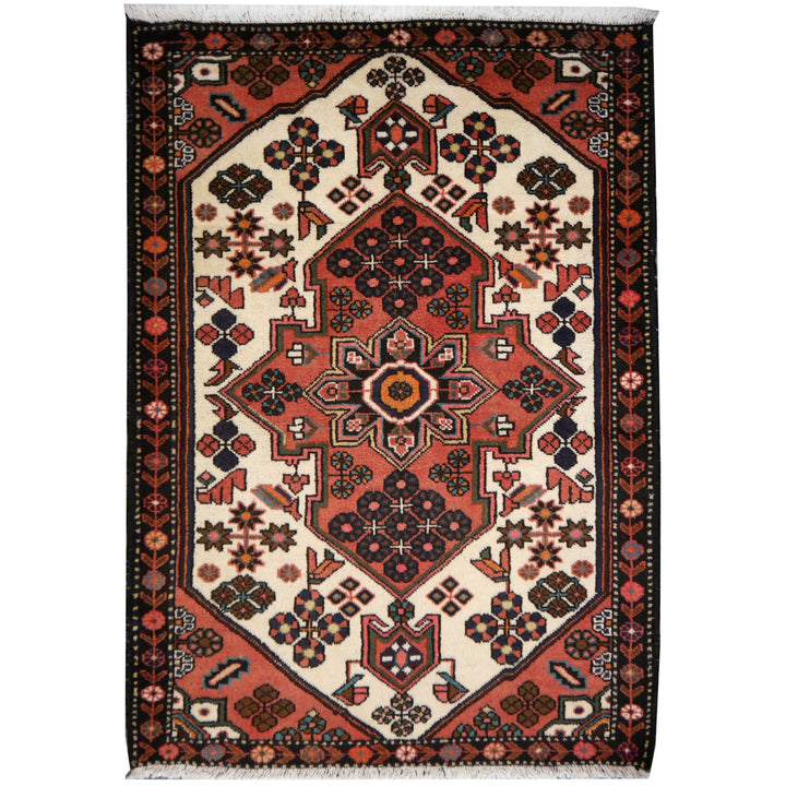 Rudbar Vintage Persian Rug 5.2x3.5 ft Beige Brown Black Hand-Knotted