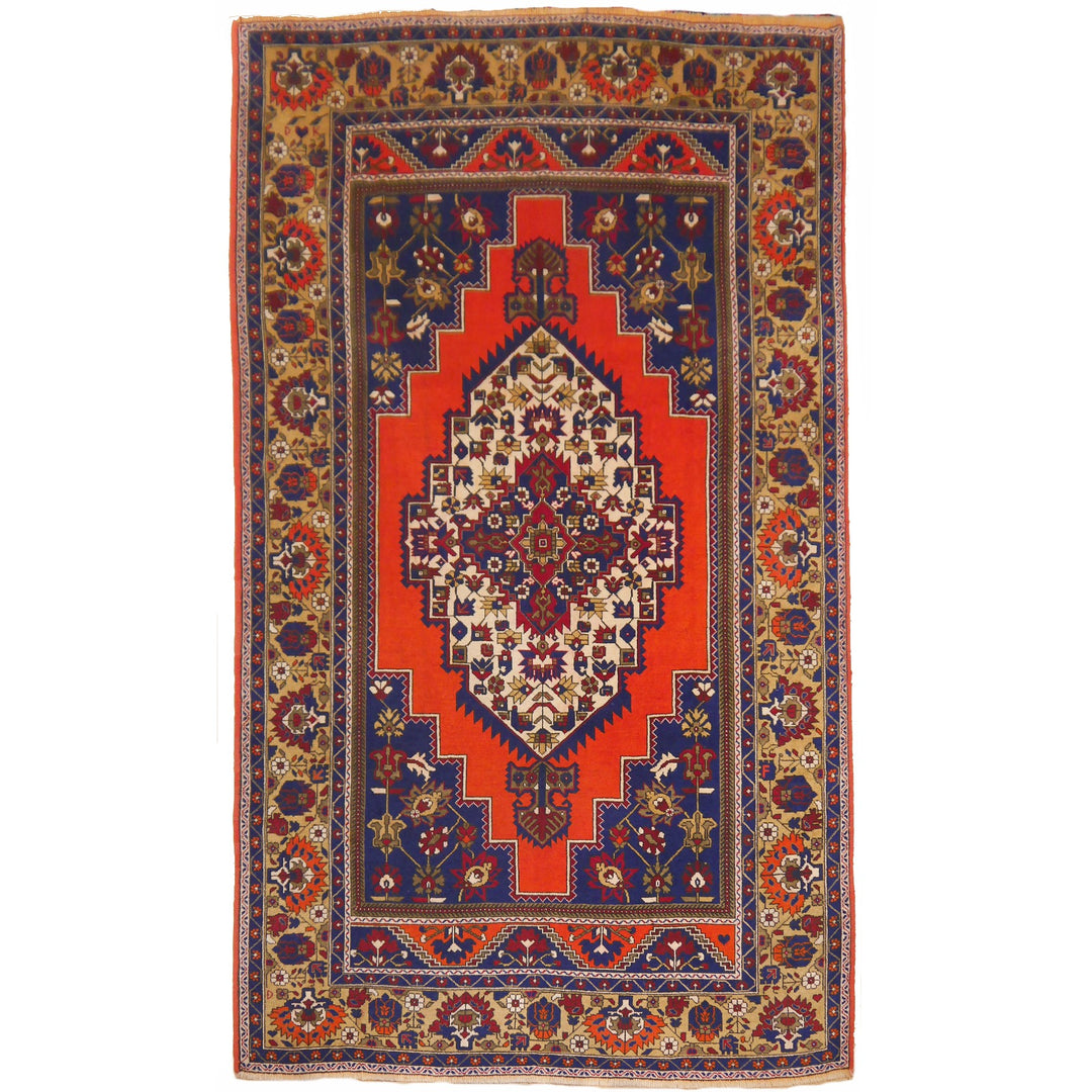 Discover this 7x12 Turkish Taspinar rug. Hand-knotted vintage wool in orange, blue & beige. Label STEP certified luxury for high-end interior designs. 13529