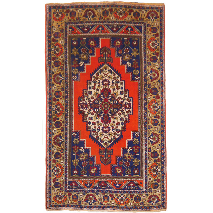 Discover this 7x12 Turkish Taspinar rug. Hand-knotted vintage wool in orange, blue & beige. Label STEP certified luxury for high-end interior designs. 13529