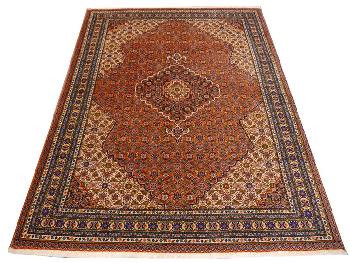 Vintage Tabriz 50 Raj Mahi Rug 4.9 × 6.9 ft (211 × 150 cm) Rust Navy Ivory | 14096