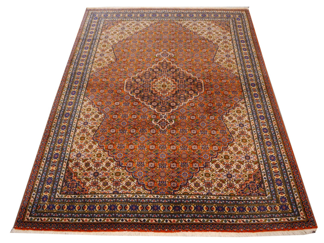 Vintage Tabriz 50 Raj Mahi Rug 4.9 × 6.9 ft (211 × 150 cm) Rust Navy Ivory | 14096
