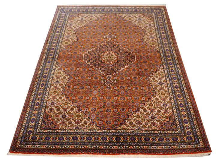 Vintage Tabriz 50 Raj Mahi Rug 4.9 × 6.9 ft (211 × 150 cm) Rust Navy Ivory | 14096