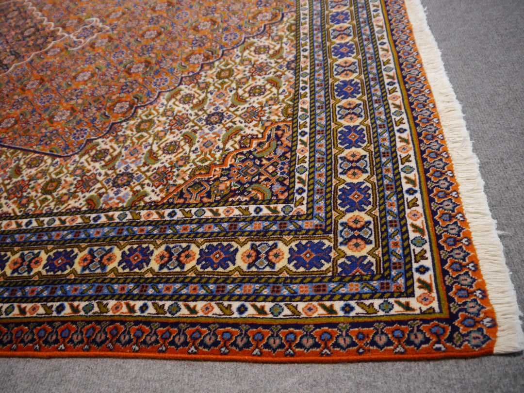 Vintage Tabriz 50 Raj Mahi Rug 4.9 × 6.9 ft (211 × 150 cm) Rust Navy Ivory | 14096