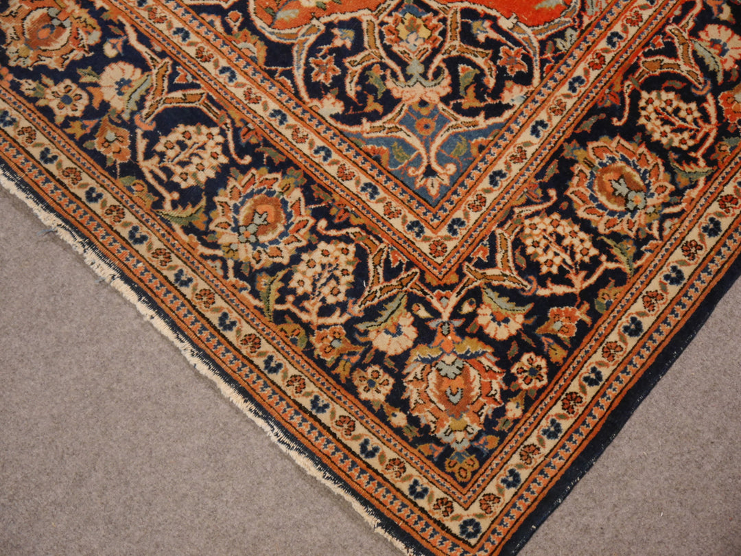 Antiker Kashan Teppich 205×135 cm – Lachs Orange Blau | 14825