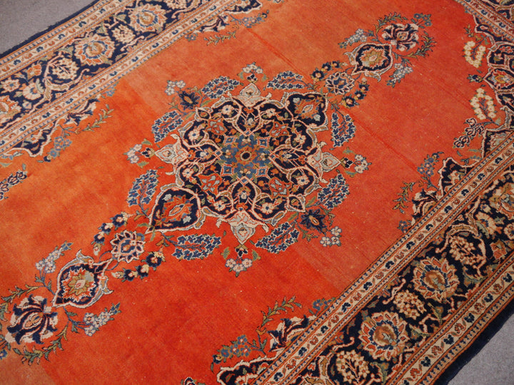 Antiker Kashan Teppich 205×135 cm – Lachs Orange Blau | 14825