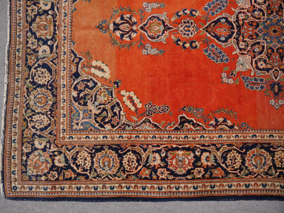 Antiker Kashan Teppich 205×135 cm – Lachs Orange Blau | 14825