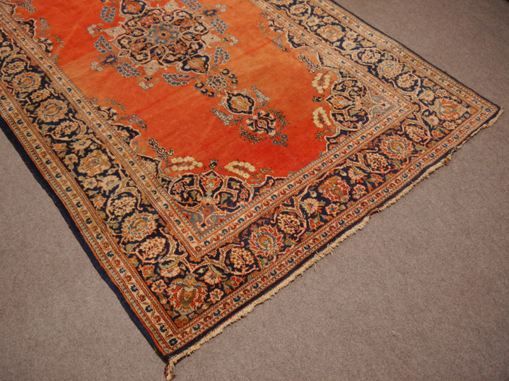 Antiker Kashan Teppich 205×135 cm – Lachs Orange Blau | 14825