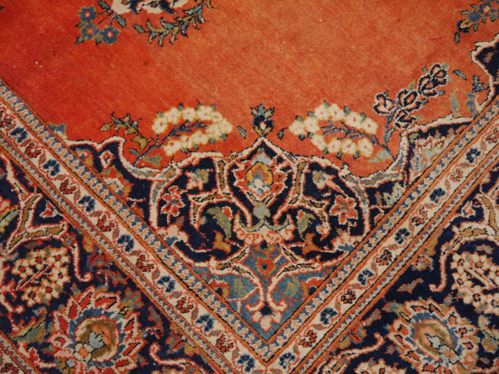 Antiker Kashan Teppich 205×135 cm – Lachs Orange Blau | 14825