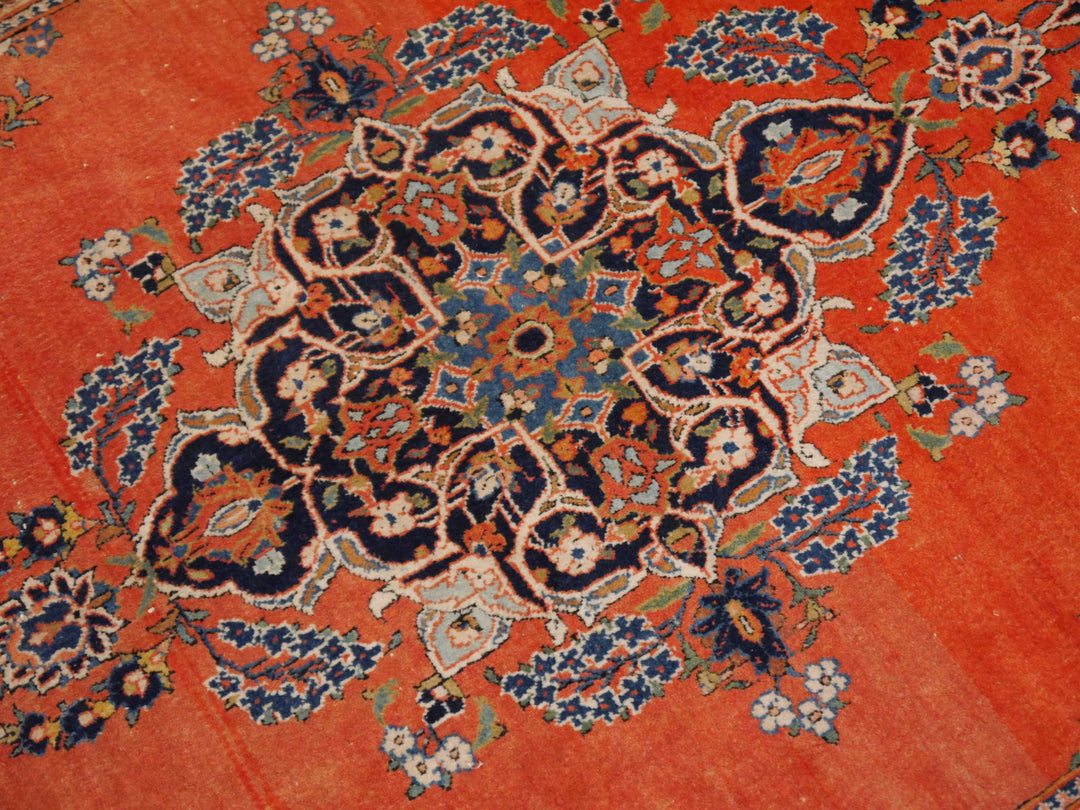 Antiker Kashan Teppich 205×135 cm – Lachs Orange Blau | 14825