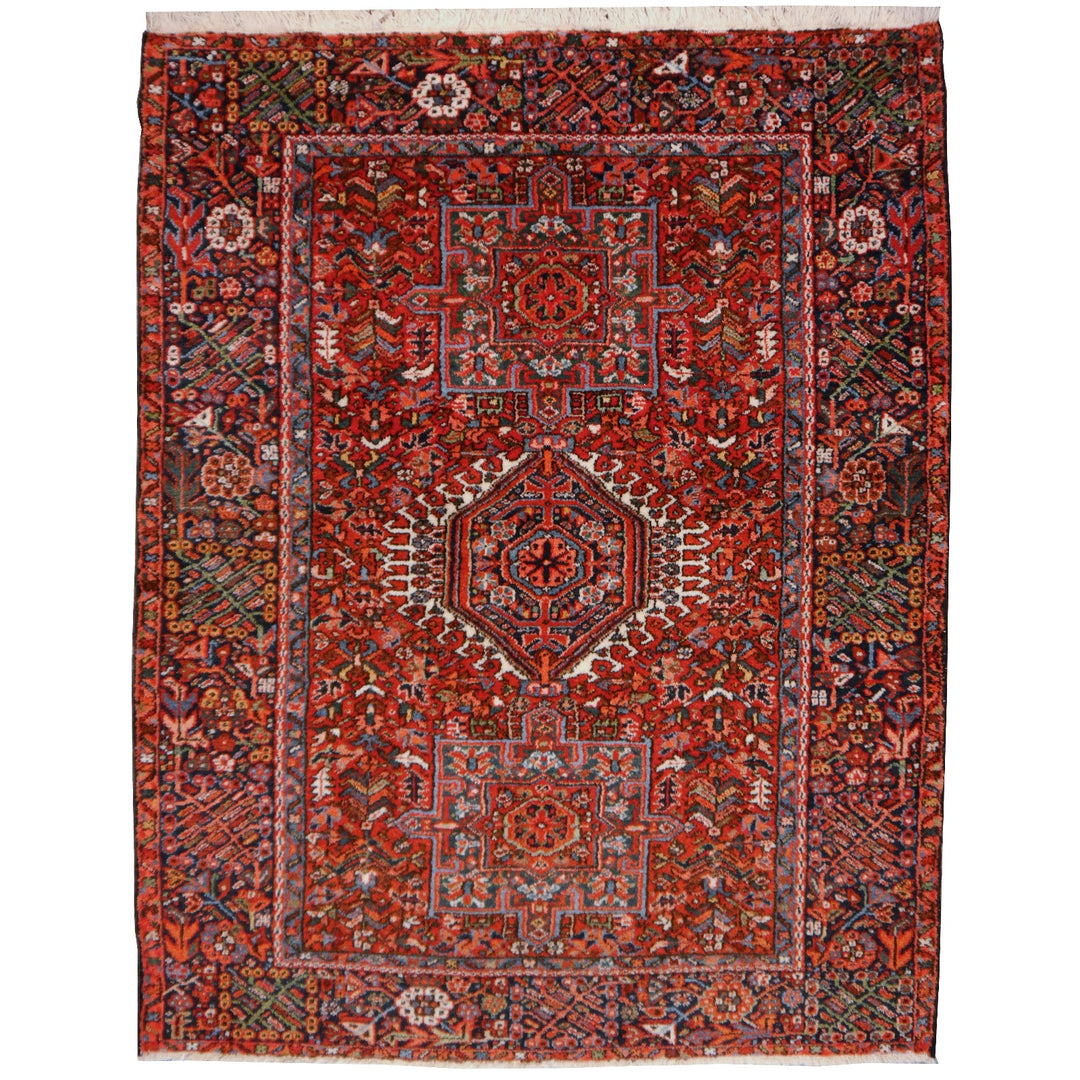 Karaja Heriz Antique Rug 6.4x4.8 ft Hand-Knotted Persian Wool