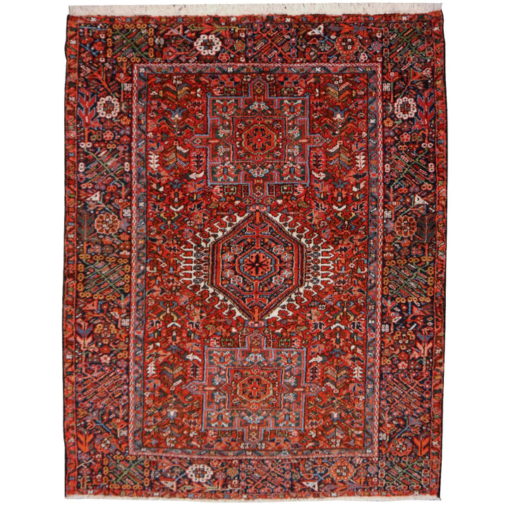 Karaja Heriz Antique Rug 6.4x4.8 ft Hand-Knotted Persian Wool