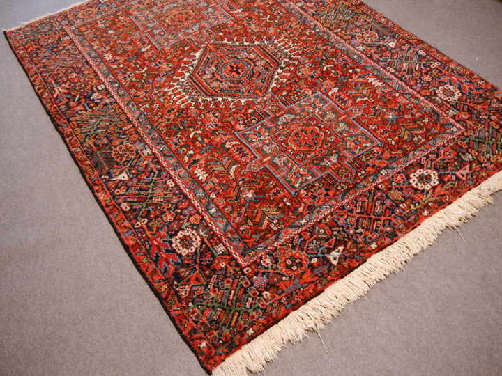 Vintage Karaja Heriz Rug 6 × 5 ft (195 × 147 cm) Geometric Red | 14865