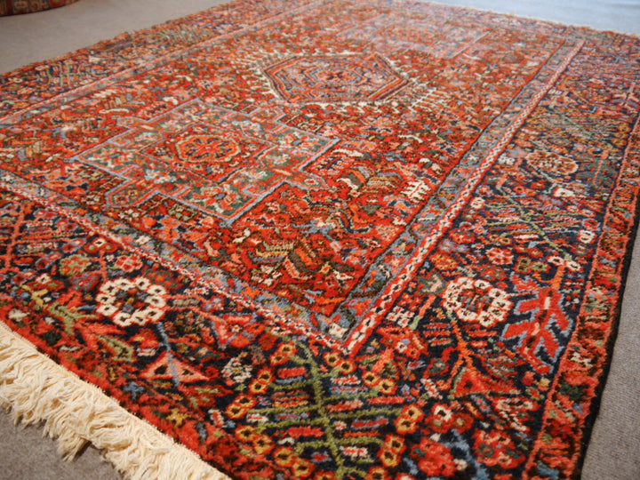 Vintage Karaja Heriz Rug 6 × 5 ft (195 × 147 cm) Geometric Red | 14865