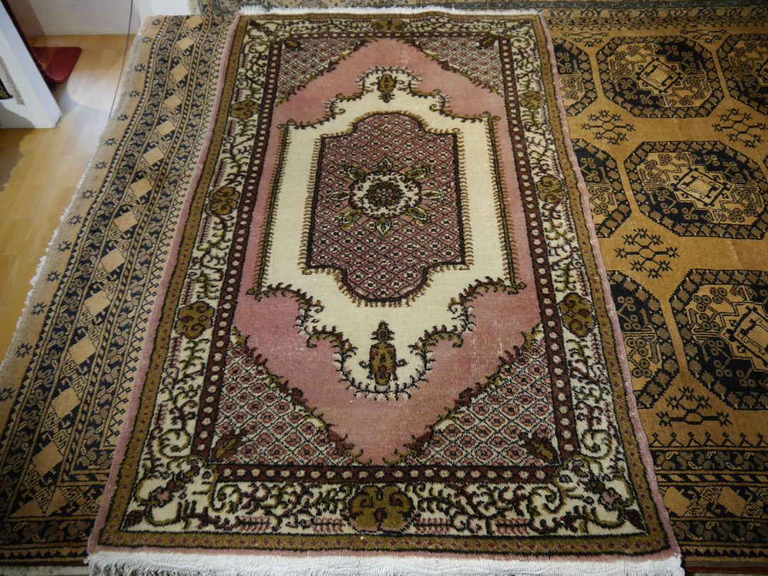 Oushak Vintage Turkish rug 7 x 4 ft Beige, Pink. Brown, Olive