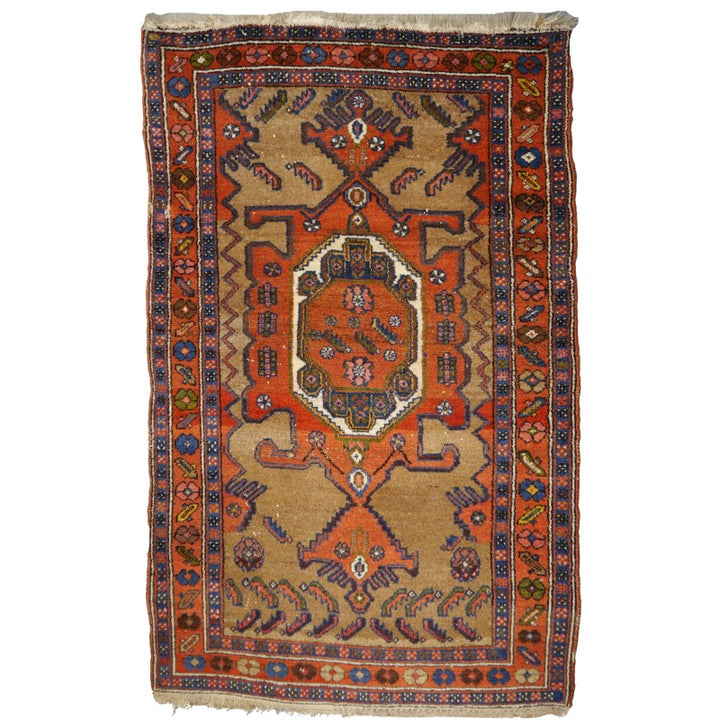 Malayer Vintage Rug 6x4 ft Worn to Perfection Camel Brick Red Wool
