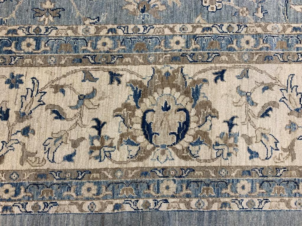 Palatial Rug Blue Grey Beige hand knotted Farahan 28 x 14 ft 15819