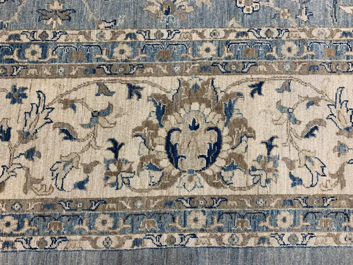 Palatial Rug Blue Grey Beige hand knotted Farahan 28 x 14 ft 15819