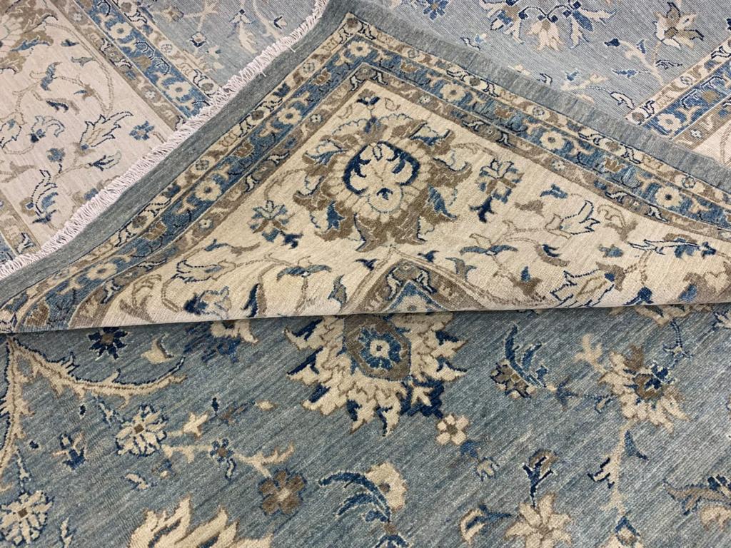 Palatial Rug Blue Grey Beige hand knotted Farahan 28 x 14 ft 15819