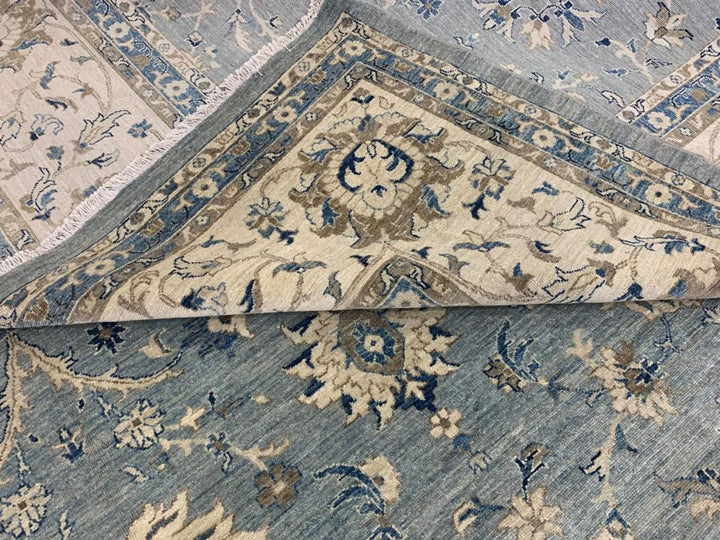 Palatial Rug Blue Grey Beige hand knotted Farahan 28 x 14 ft 15819