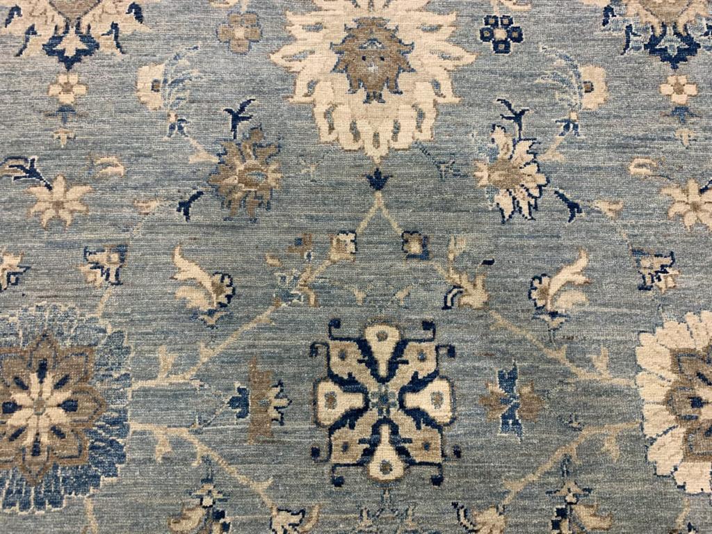 Palatial Rug Blue Grey Beige hand knotted Farahan 28 x 14 ft 15819