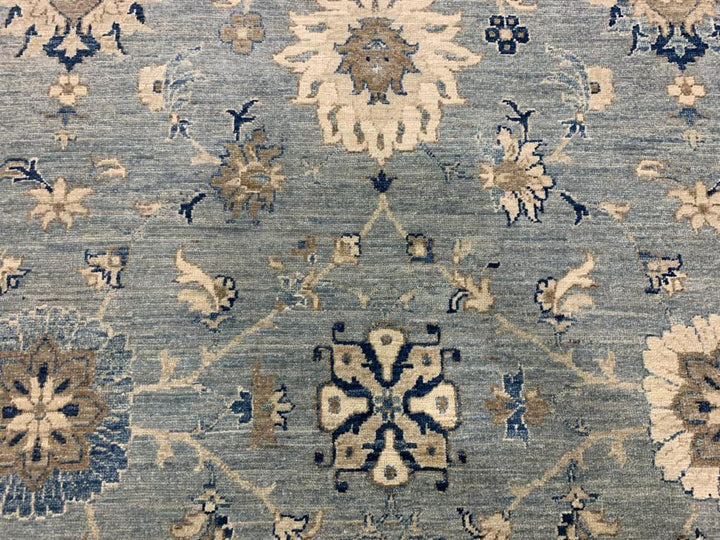 Palatial Rug Blue Grey Beige hand knotted Farahan 28 x 14 ft 15819