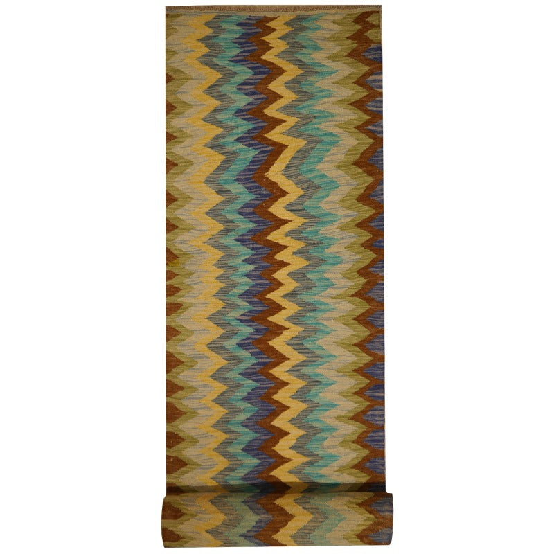 Afghan Kilim Runner 12.3x2.3 ft Hand-Woven Tribal Wool Natural Dyes