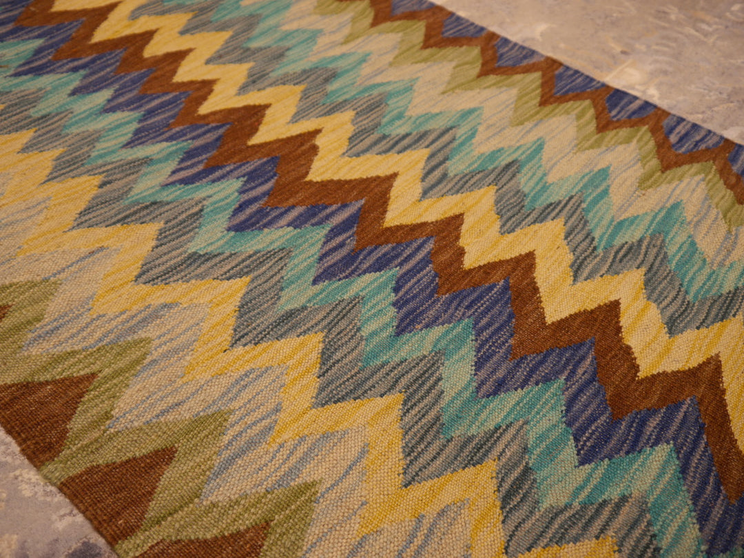Arijana Afghan Kilim Runner 12.5 × 2.3 ft (380 × 70 cm) Chevron Multicolour | 16000